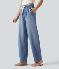 Halara Flex™ Mid Rise Drawstring Barrel Leg Casual Jeans with Pockets