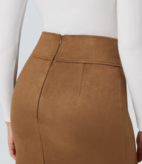 High Waisted Bodycon Suede Midi Casual Skirt