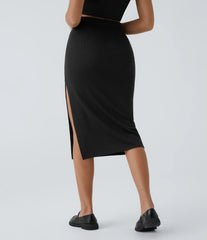 Ribbed High Waisted Bodycon Midi Casual Skirt