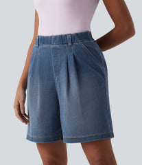 Halara Flex™ High Waisted Pleated Denim Casual Baggy Bermuda Shorts with Pockets