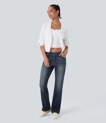 Halara Flex™ Low Rise Zipper Pockets Washed Casual Bootcut Jeans