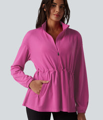 Long Sleeve Inner Drawstring Stripes Quick Dry Workout Jacket-UPF40+