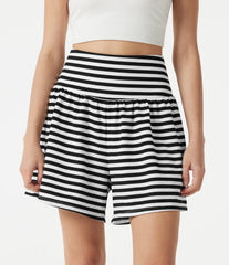High Waisted 2-in-1 Stripe Waffle Casual Shorts 5'' with Pockets
