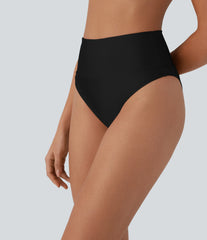 High Waisted Tummy Control Sheen Bikini Bottom Swimsuit