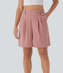 High Waisted Pocket Waffle Casual Bermuda Shorts