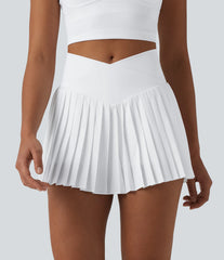 Breezeful™ Crossover High Waisted Pleated Mini 2-in-1 Quick Dry Tennis Skirt with Pockets
