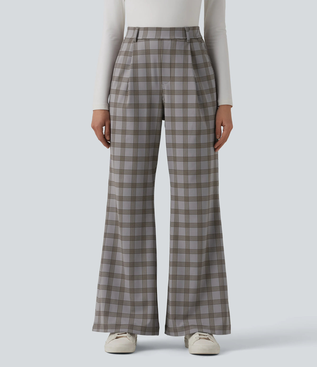 Halara Flex™ High Waisted Plaid Work Flare Pants with Pockets