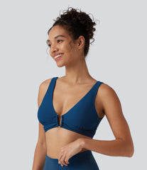 Deep V Neck Built-in Bra Bikini Top Swimsuit