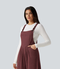 Ribbed Knit Casual Overalls with Pockets