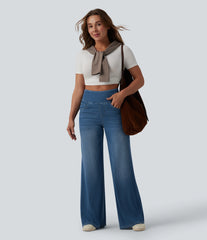 Halara Flex™ High Waisted Tummy Control Wide Leg Draped Lyocell Washed Casual Jeans with Pockets