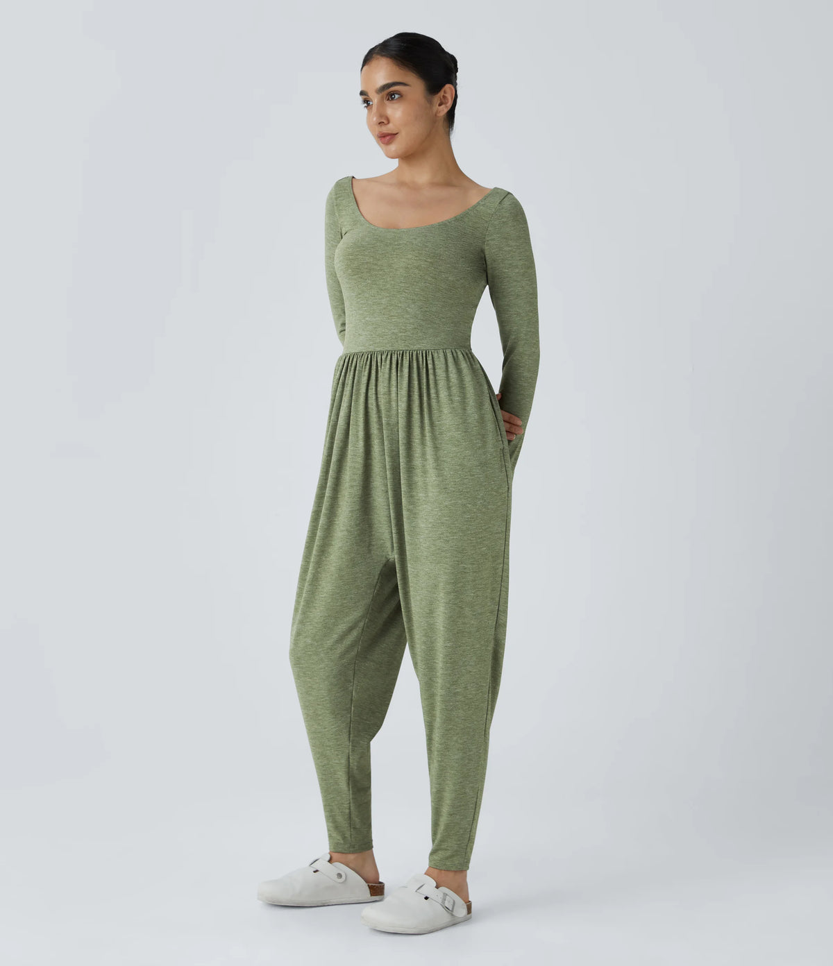 Scoop Neck Pocket Casual Harem Jumpsuit