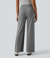 High Waisted Stripes Work Wide Leg Pants with Pockets