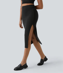 Ribbed High Waisted Bodycon Midi Casual Skirt