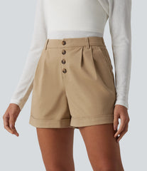 Mid Rise Rolled Hem Casual Chino Cotton Baggy Shorts with Pockets