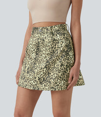 High Waisted Leopard Print Micro Casual A-line Skirt with Pockets