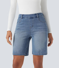 Halara Flex™ High Waisted Stripe Denim Casual Bermuda Shorts with Pockets