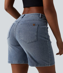 Halara Flex™ Mid Rise Denim Casual Shorts 7'' with Pockets