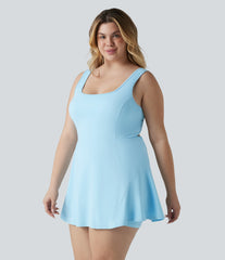 Plus Size SoftlyZero™ Airy U Neck Built-in Bra 2-in-1 InstantCool Mini Yoga Active Dress with Pockets-Easy Peezy Edition