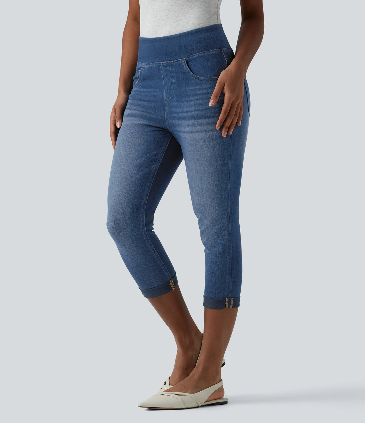 Halara Flex™ High Waisted Rolled Hem Capri Casual Skinny Jeans with Pockets