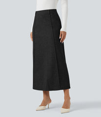 High-waisted Split Midi Fleece Casual A-line Skirt