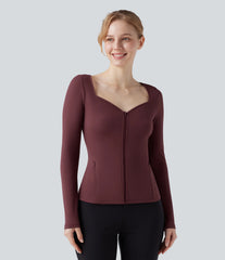 SoftlyZero™ Plush V-neck Long Sleeve Zip Fly Work Jacket with Pockets
