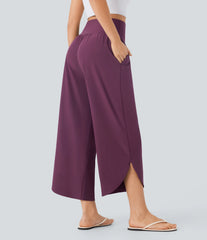 Breezeful™ High Waisted Tummy Control Split Hem Quick Dry Resort Pants with Pockets