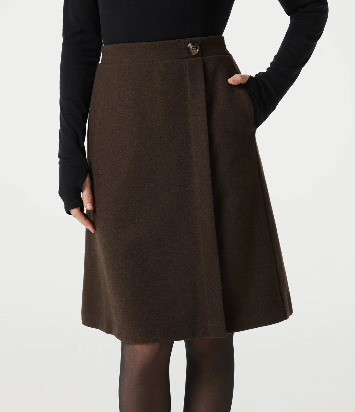 High Waisted Midi Fleece Work Skirt with Pockets