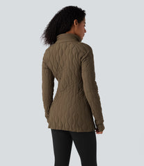 PuffFlex High Neck Long Sleeve Thumb Hole Zipper Workout Quilted Jacket with Pockets