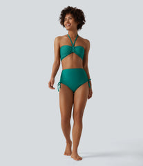 High Waisted Tummy Control Drawstring Ruched Bikini Bottom Swimsuit