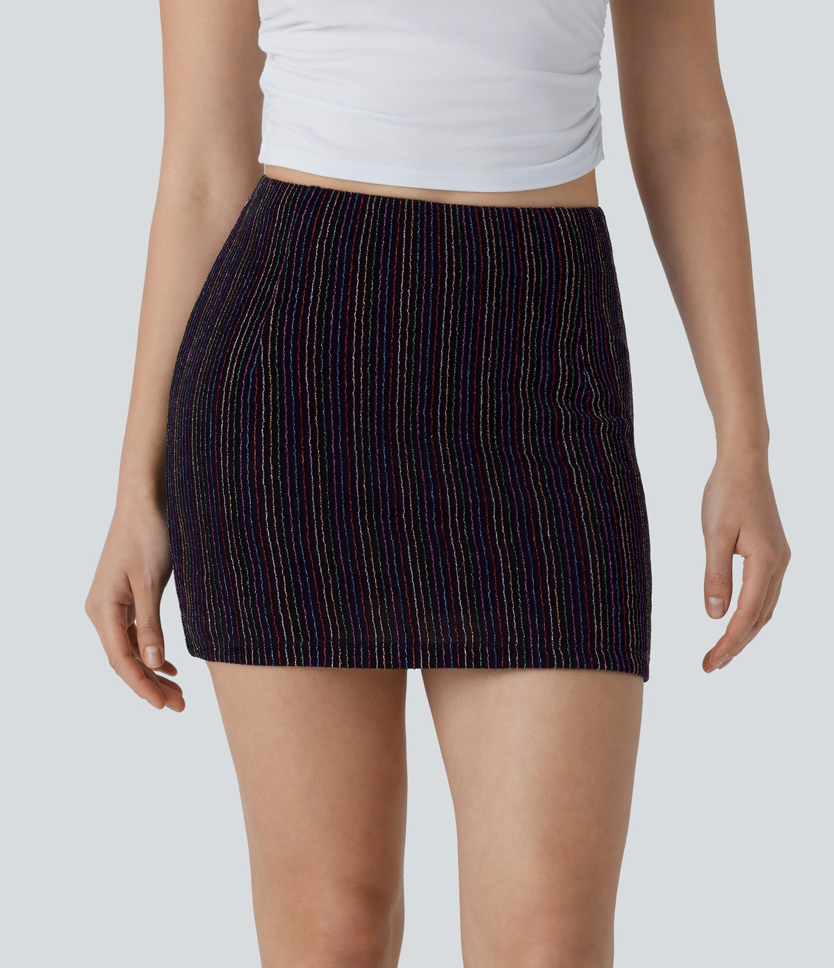 High Waisted 2-in-1 Pocket Sparkle Bodycon Mini Casual Skirt