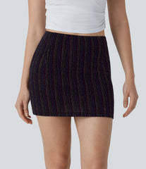 High Waisted 2-in-1 Pocket Sparkle Bodycon Mini Casual Skirt