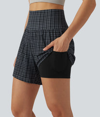 Halara UltraSculpt™ Check Plaid Print Super High Waisted 2-in-1 Yoga Shorts 5'' with Pockets