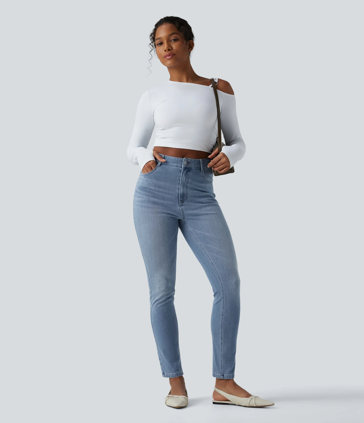 Halara Flex™ High Waisted Slim Washed Casual Jeans with Pockets