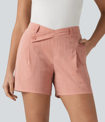 Asymmetric Mid Rise Linen-Feel Work Baggy Shorts 5'' with Pockets
