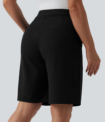 Asymmetric Mid Rise Waffle Work Bermuda Shorts 10'' with Pockets
