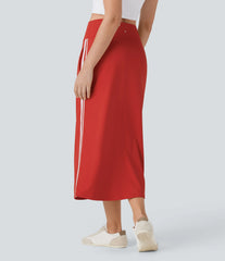 SoftlyZero™ QuickDry High Waisted Tummy Control 2-in-1 Color Block Midi Workout Skirt with Pockets