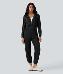 Hooded Long Sleeve Casual Jogger Jumpsuit with Pockets-Easy Peezy Edition