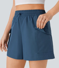 High Waisted Drawstring Flap Pocket Casual Cargo Shorts