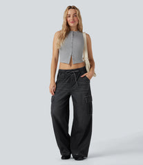 Halara Flex™ Mid Rise Drawstring Cargo Casual Baggy Sweatpants Jeans with Pockets