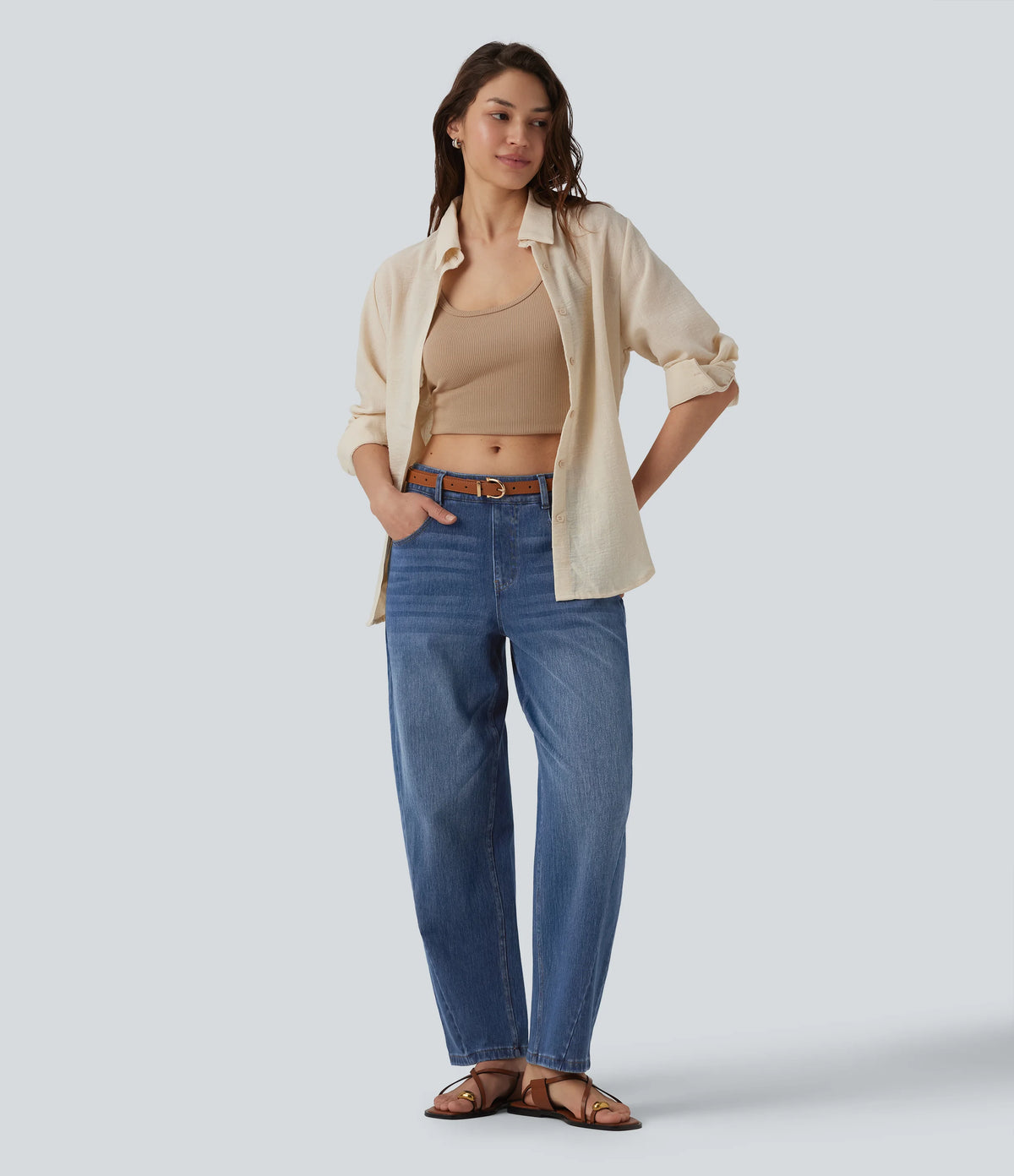 Halara Flex™ Low Rise Barrel Leg Casual Jeans with Pockets