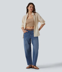 Halara Flex™ Low Rise Barrel Leg Casual Jeans with Pockets
