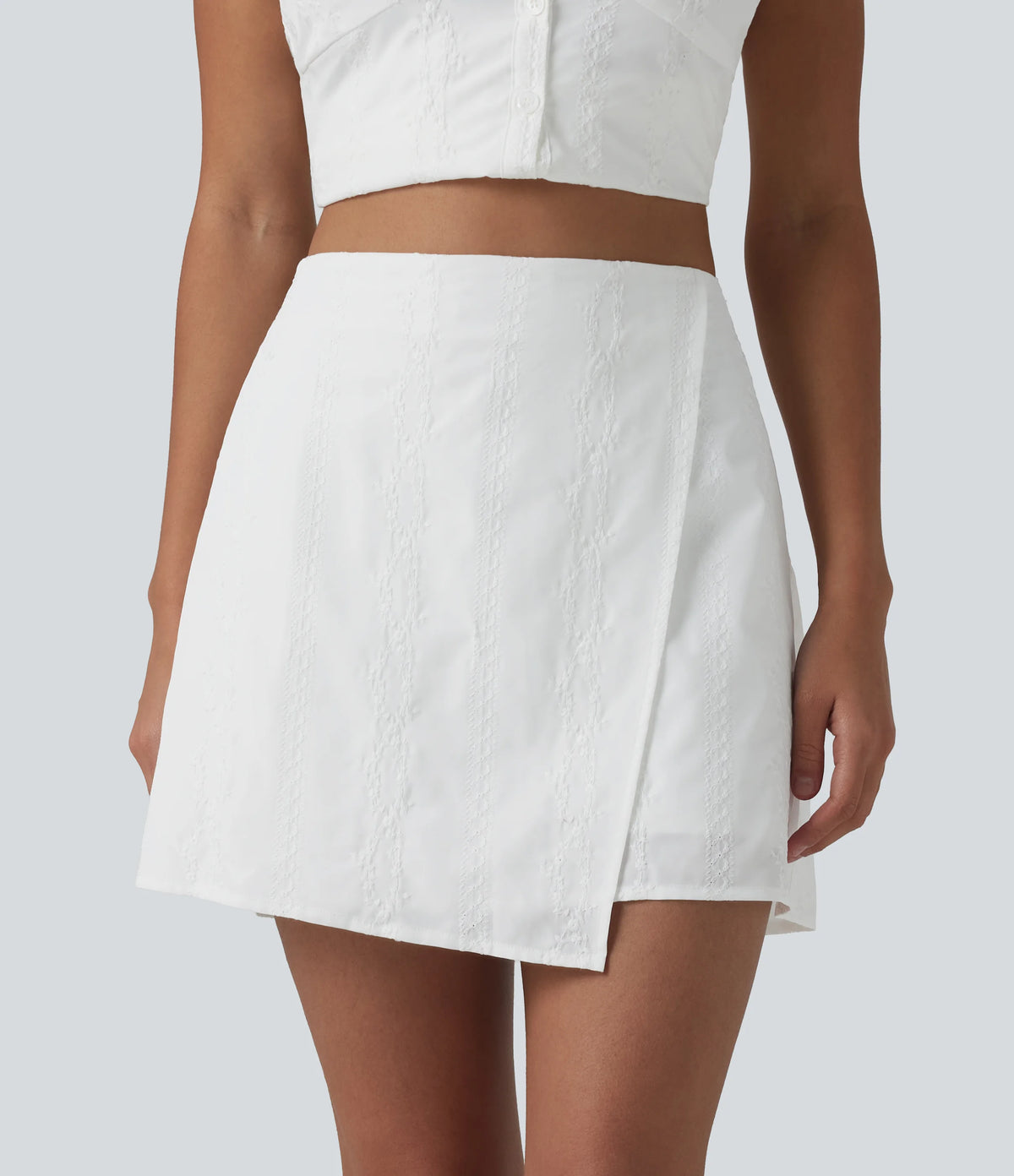 High Waisted Mini 2-in-1 Embroidery Resort A-line Skirt