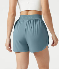 Breezeful™ High Waisted Contrast Mesh 2-in-1 Quick Dry Workout Shorts 3'' with Pockets