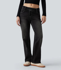 Halara Flex™ Asymmetric Low Rise Straight Leg Casual Jeans with Pockets