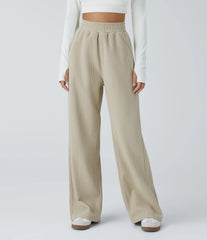 High Waisted Pocket Straight Leg Baggy Mop Corduroy Casual Pants