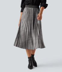 High Waisted Midi Sparkle Casual Pleated Skirt