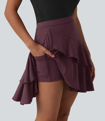 SoftlyZero™ Airy High Waisted Tiered Ruffle Hem 2-in-1 InstantCool Longer Mini Casual Skirt with Pocket