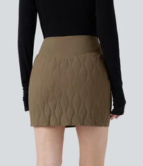 PuffFlex Crossover High Waisted 2-in-1 Bodycon Mini Stretchy Casual Quilted Skirt