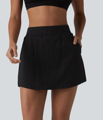 Mid Rise 2-in-1 Stripe Micro Mini Workout Skirt with Pockets