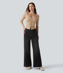 Halara Flex™ High Waisted Tummy Control Wide Leg Casual Jeans with Pockets